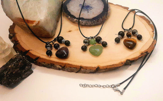 Heart Stone Empath Protection Healing Energy Necklace Pendant: EMF 5G Protection Shungite Hematite Black Tourmaline