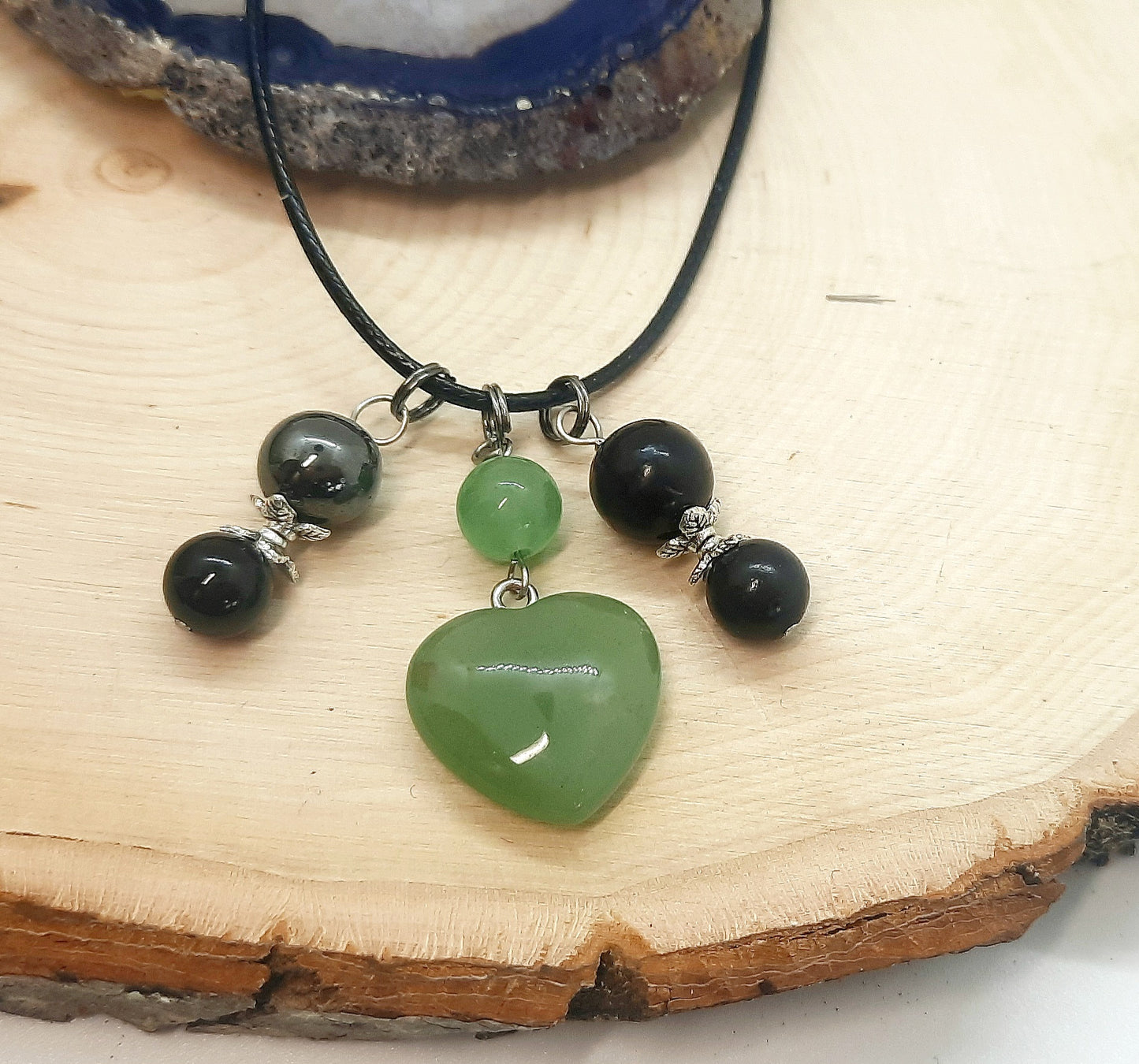 Heart Stone Empath Protection Healing Energy Necklace Pendant: EMF 5G Protection Shungite Hematite Black Tourmaline