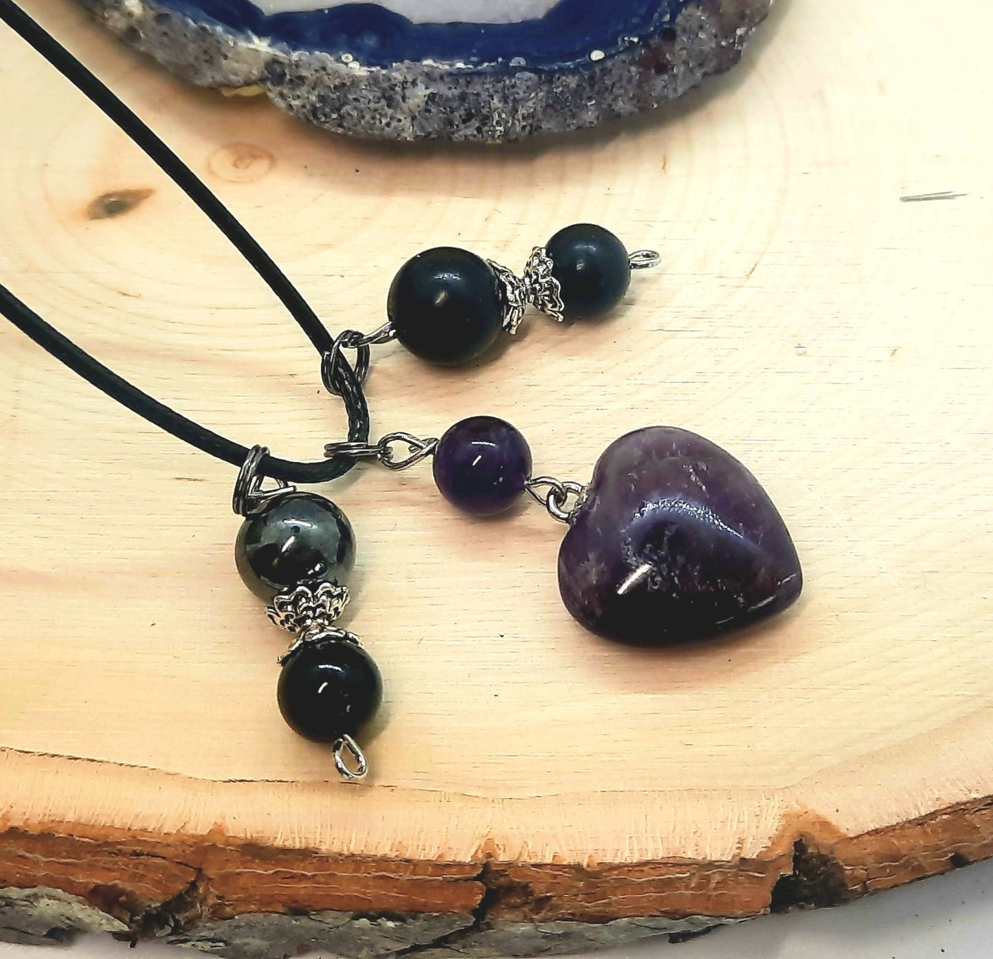 Heart Stone Empath Protection Healing Energy Necklace Pendant: EMF 5G Protection Shungite Hematite Black Tourmaline