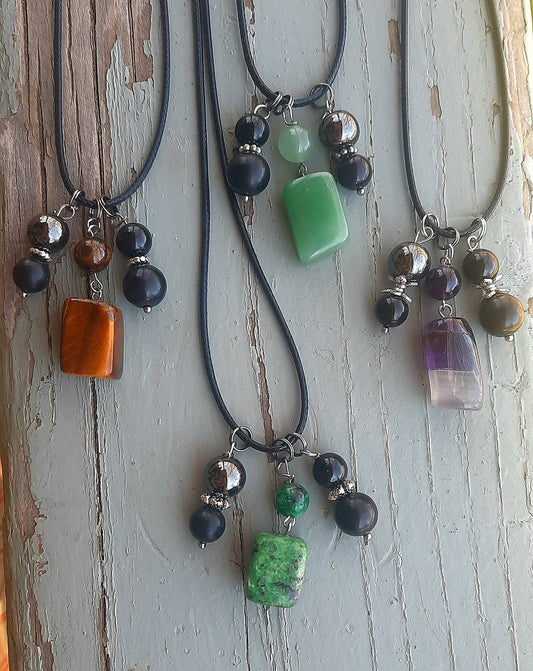 EMF 5G Protection Crystal Pendant Necklace Empath Healing Energy Boho Necklace, Shungite, Black Tourmaline + Hematite