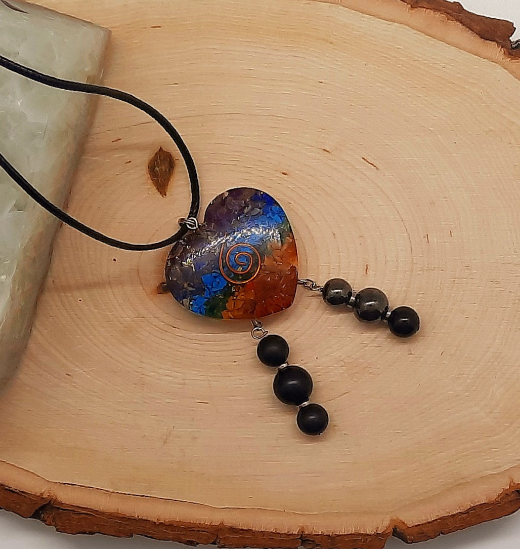 Orgone Heart Empath Protection EMF 5G Protection Healing Energy Necklace Pendant: Shungite Hematite Black Tourmaline