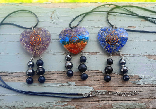Orgone Heart Empath Protection EMF 5G Protection Healing Energy Necklace Pendant: Shungite Hematite Black Tourmaline