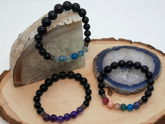Chakra Bracelet: Agate + Shungite Black Tourmaline Copper Bracelet - Maximum Protection