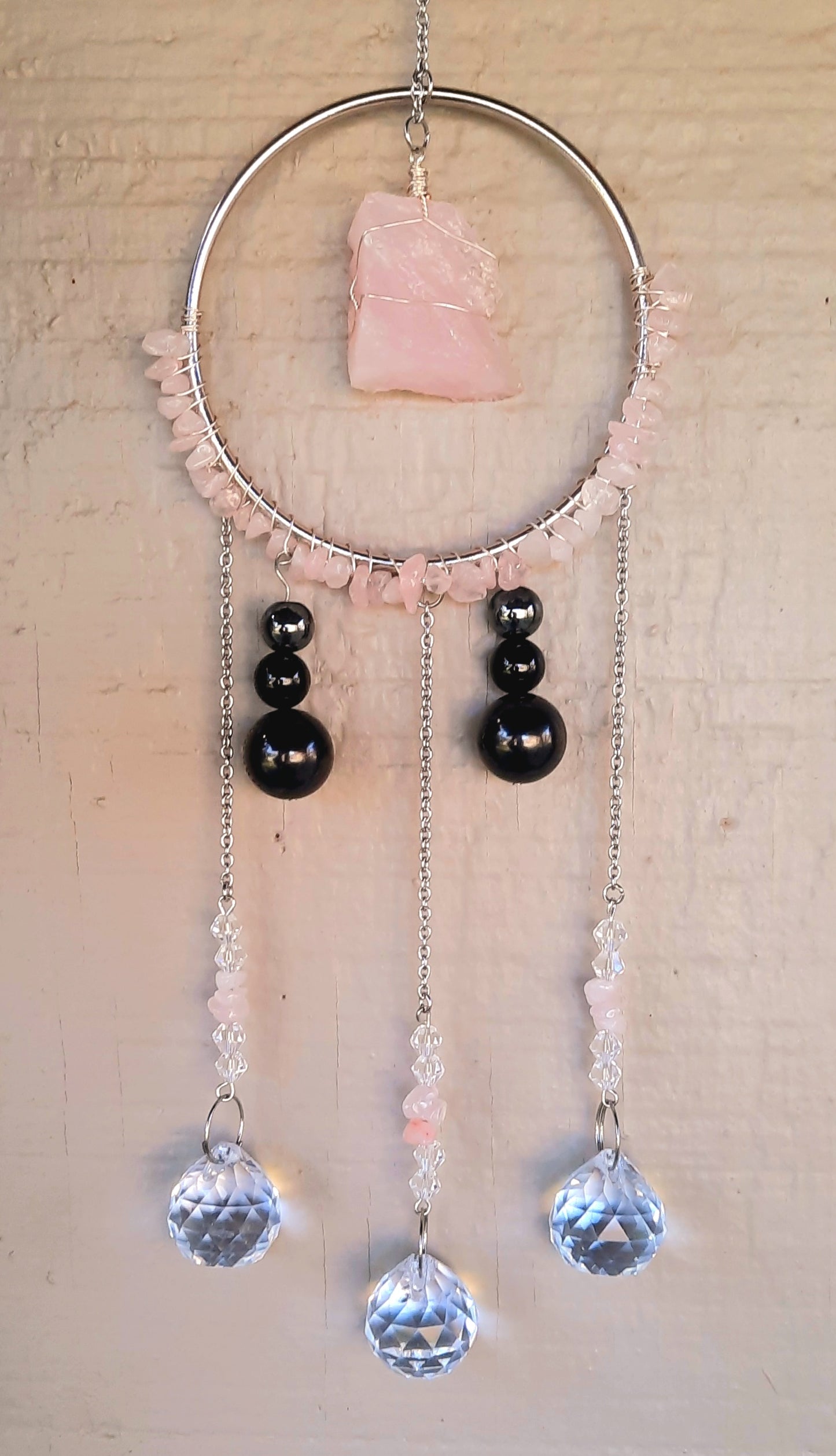 Raw Crystal EMF 5G Sun Catcher Wire Wrapped Room Protection with Shungite Hematite + Black Tourmaline