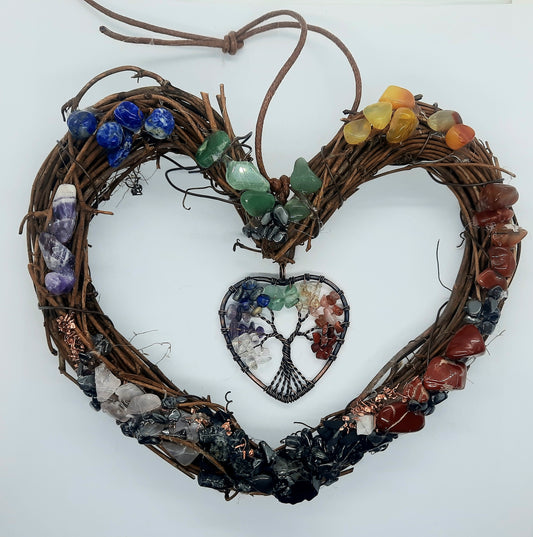 Chakra Crystal Heart EMF 5G Synergizing Room Protection with Shungite Hematite Tourmaline Rose Quartz