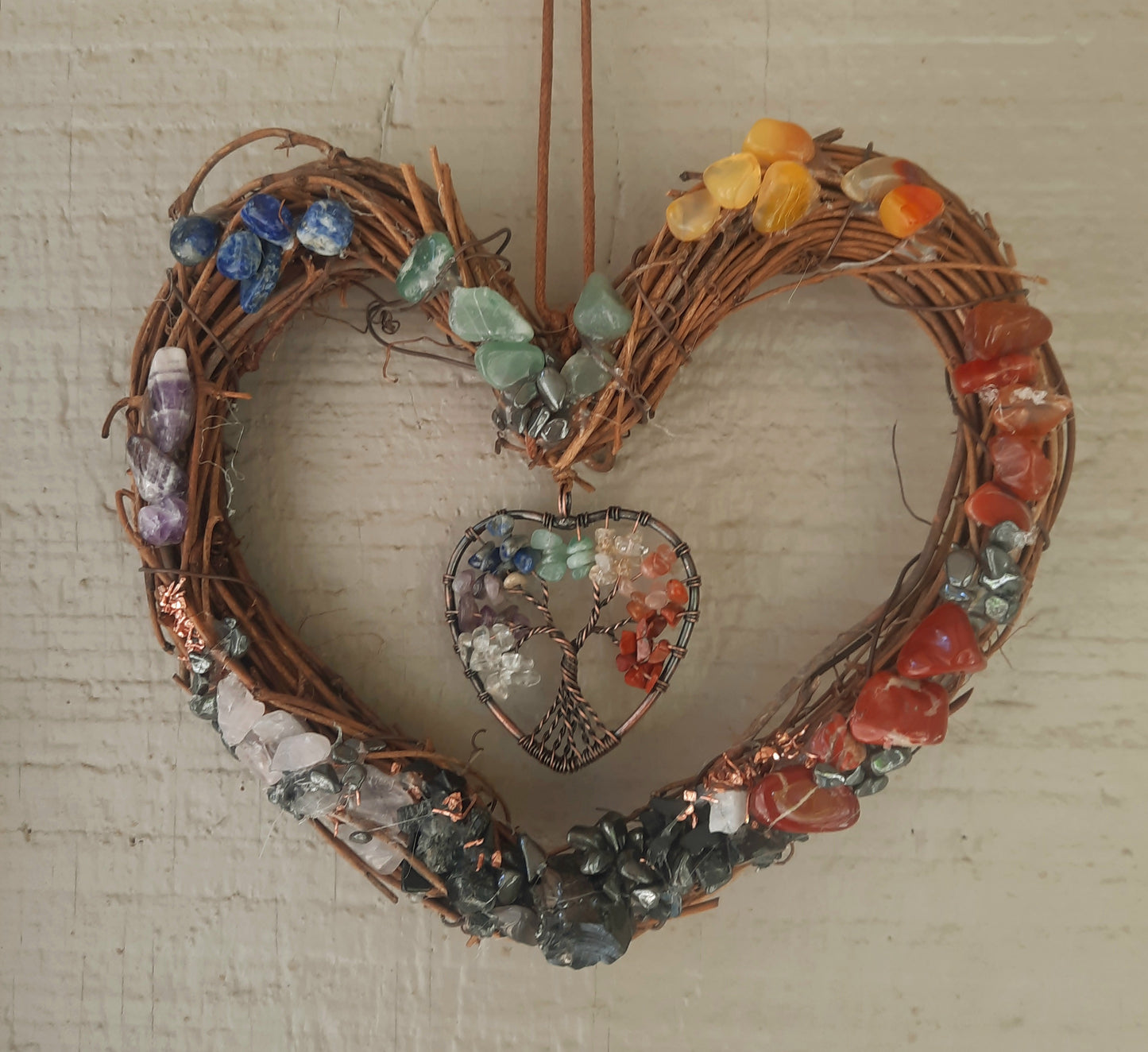 Chakra Crystal Heart EMF 5G Synergizing Room Protection with Shungite Hematite Tourmaline Rose Quartz