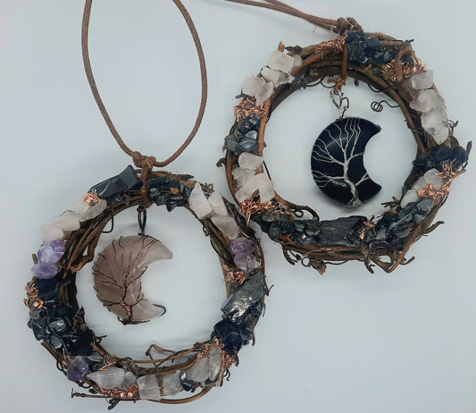 Chakra Crystal EMF 5G Sun Catcher Crescent Moon Room Protection with Shungite Hematite Tourmaline Rose Quartz