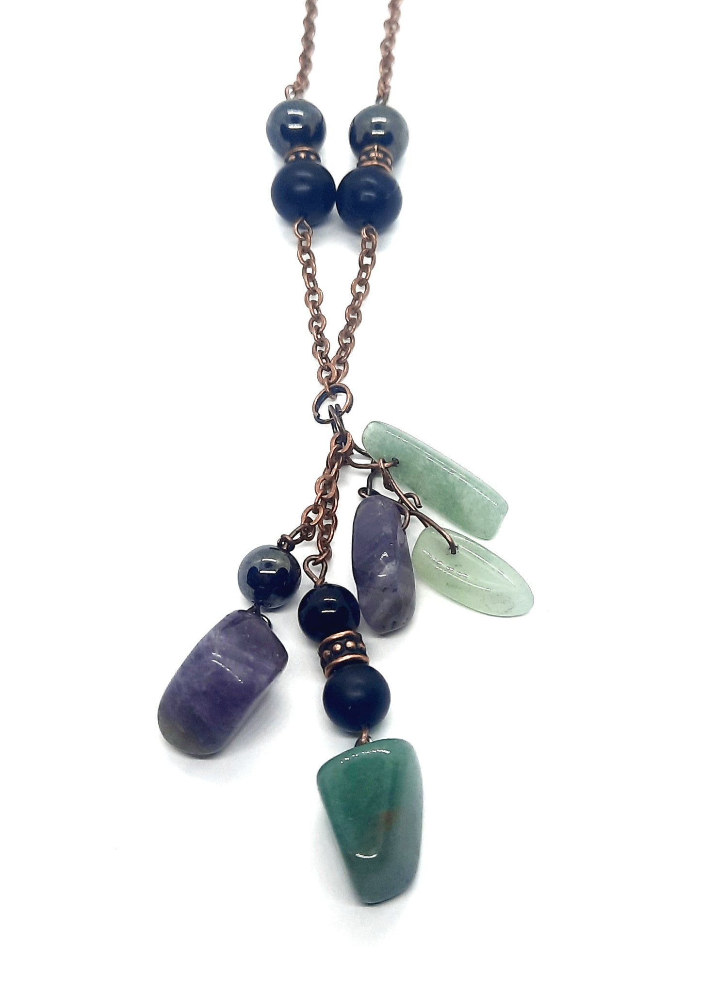 Crystal Chunky Dangle Amethyst & Aventurine: Shungite Hematite Black Tourmaline Necklace