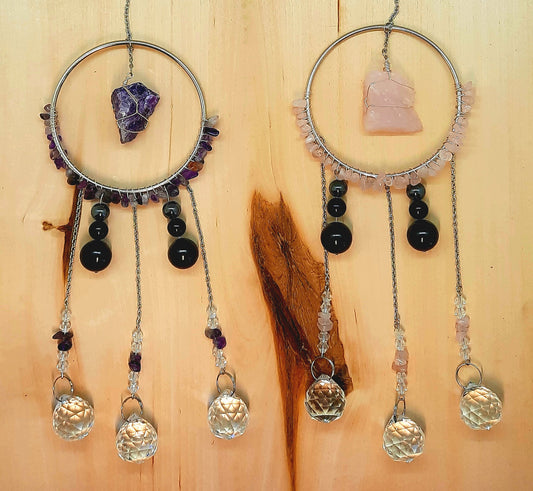 Raw Crystal EMF 5G Sun Catcher Wire Wrapped Room Protection with Shungite Hematite + Black Tourmaline