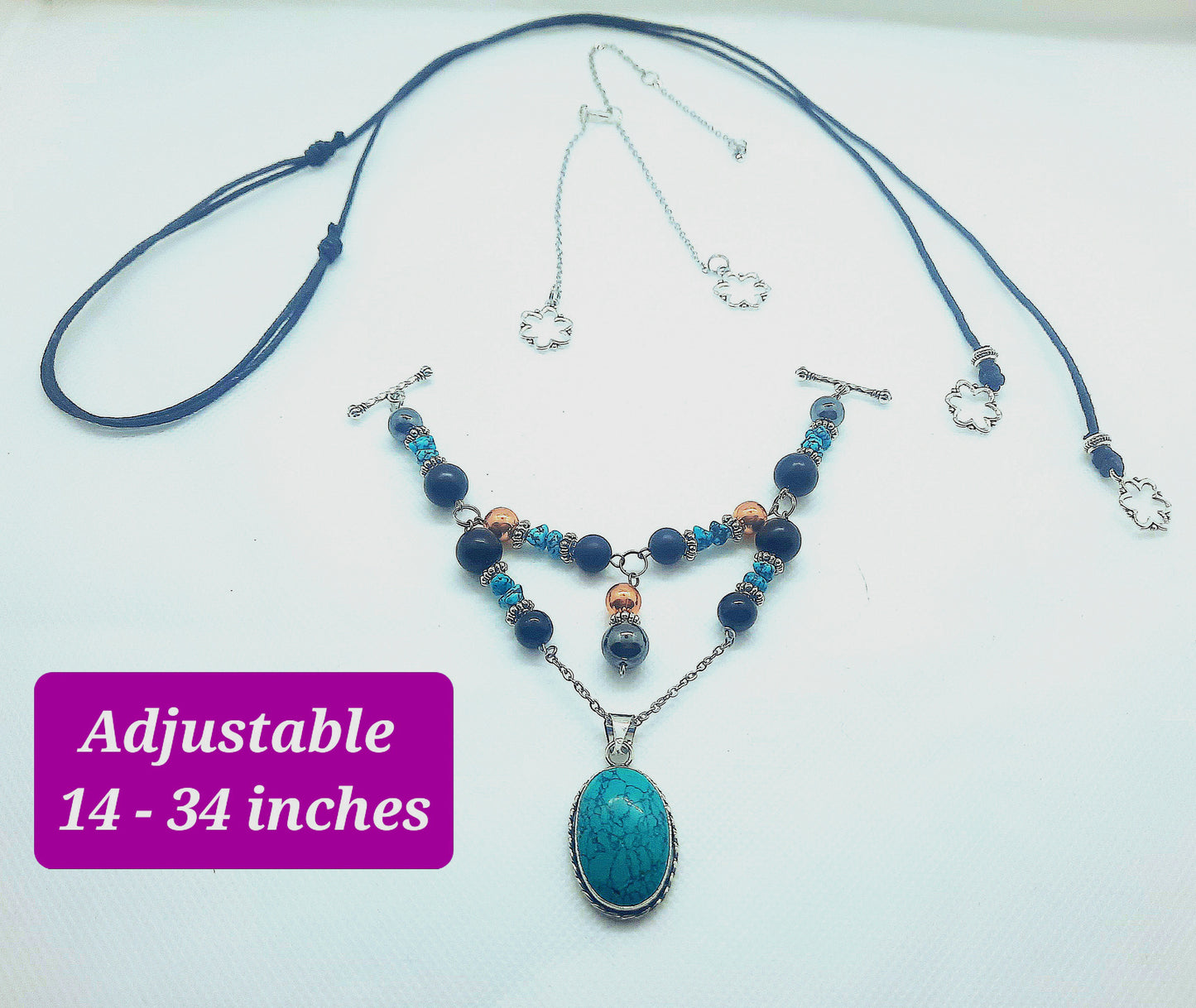 Limited Edition Turquoise Necklace EMF 5G Protection Shungite Copper Tourmaline Hematite Necklace Adjustable Lengths