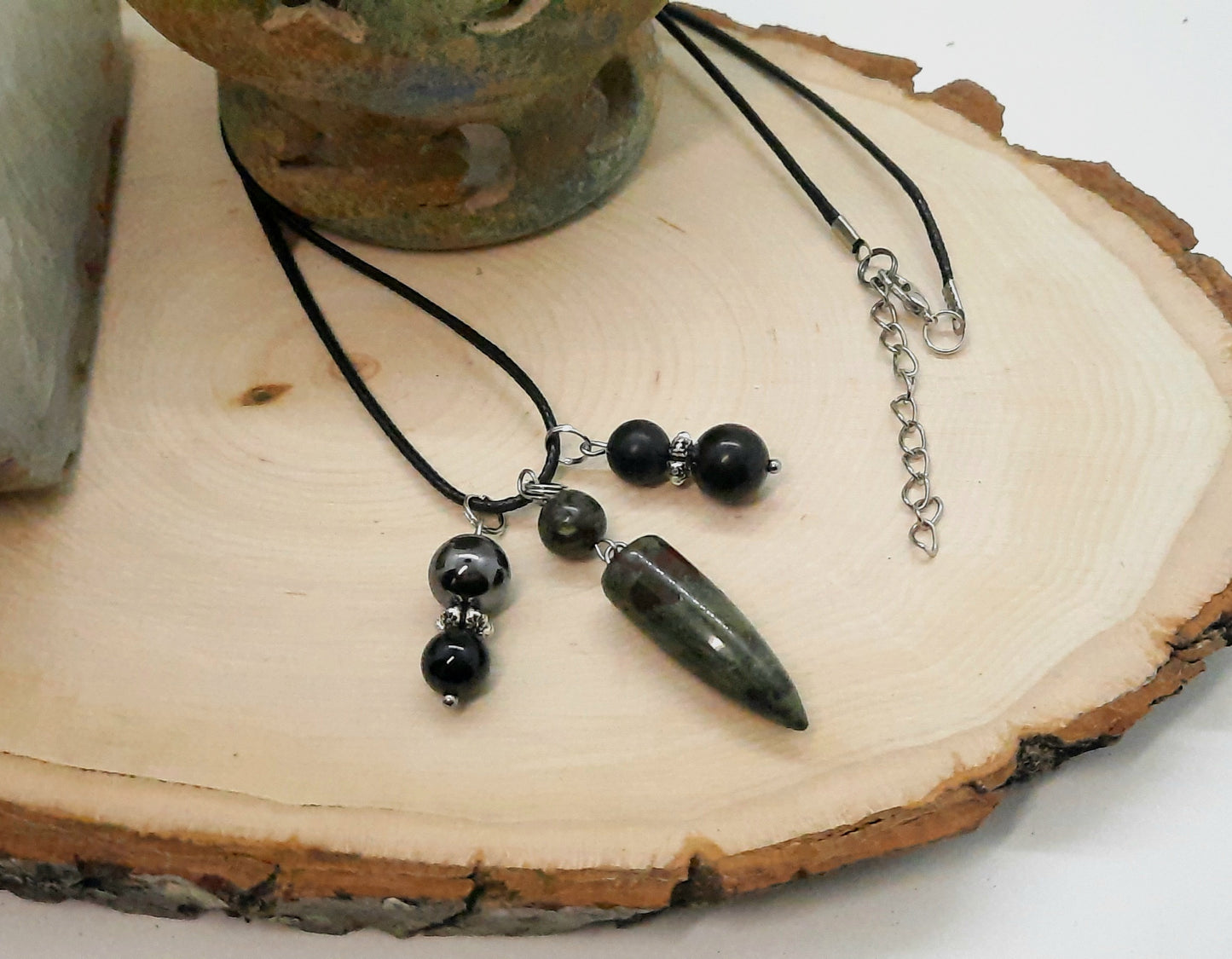 Empath Protection EMF 5G Protection Healing Energy Necklace Bullet Pendant: Shungite Hematite Black Tourmaline