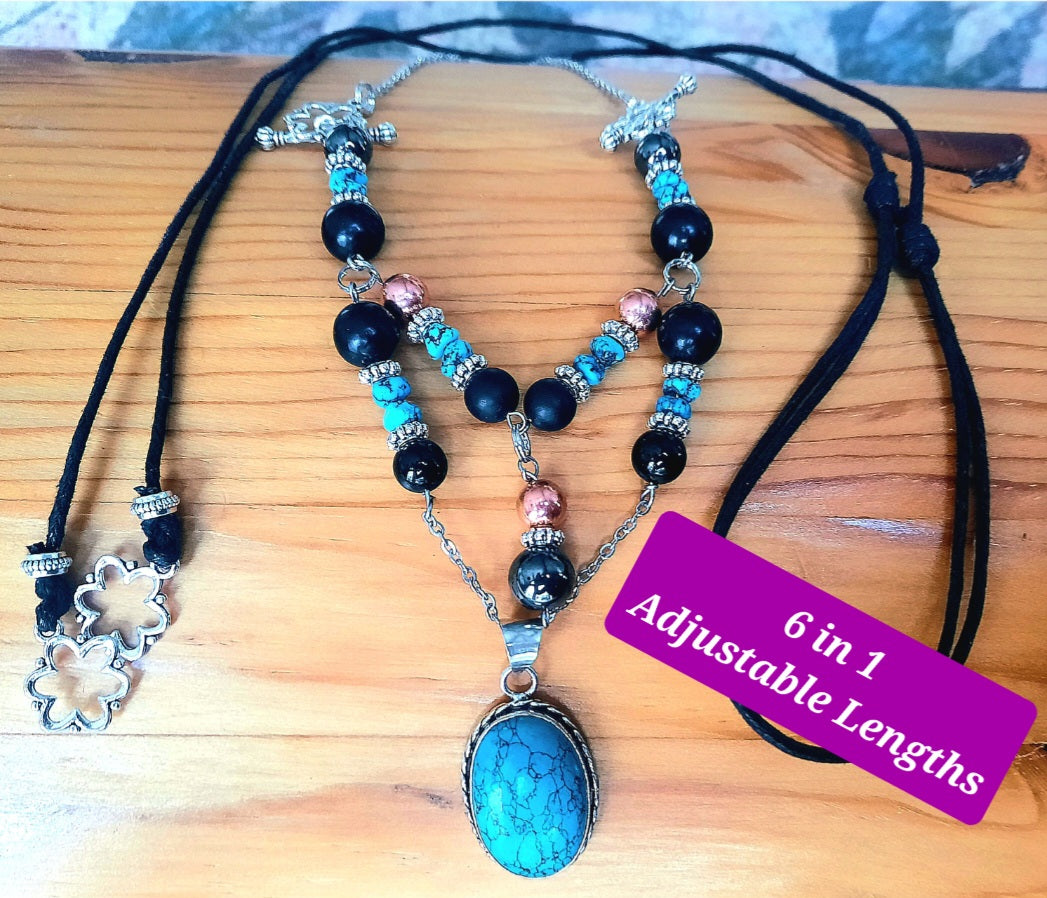 Limited Edition Turquoise Necklace EMF 5G Protection Shungite Copper Tourmaline Hematite Necklace Adjustable Lengths